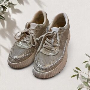 Dolce Vita Daran Metallic Gold Knit Platform Sneakers Size 8M Champagne Chunky